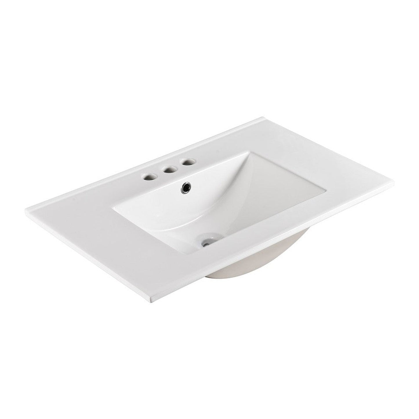 Bellaterra Home 30" x 18" Ceramic Three Hole Vanity Top With Integrated Rectangular Sink and Overflow