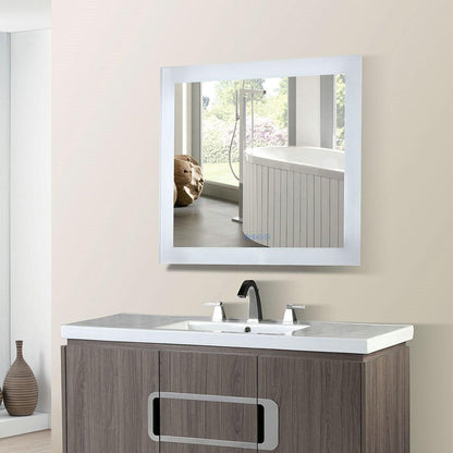 Bellaterra Home 30" x 27" Rectangle Wall-Mounted LED Bordered Illuminated Frameless Mirror With Built-in Bluetooth Speaker