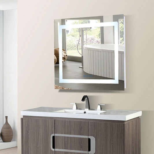 Bellaterra Home 30" x 27" Rectangle Wall-Mounted LED Bordered Illuminated Mirror With Bluetooth Speaker and Straight Edges