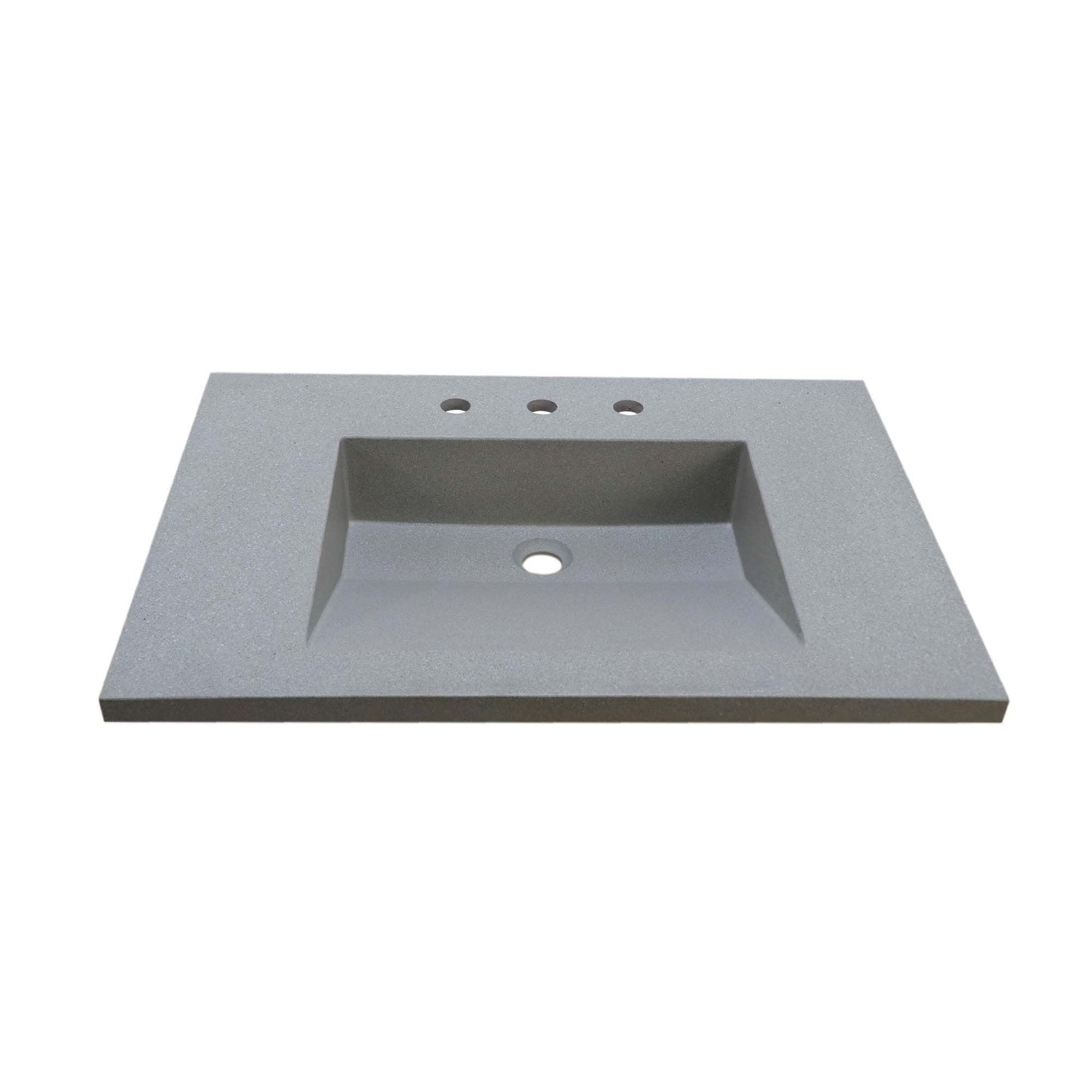 Bellaterra Home 31" x 22" Gray Concrete Three Hole Vanity Top With Integrated Rectangular Ramp Sink