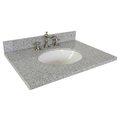 Bellaterra Home 31" x 22" Gray Granite Three Hole Vanity Top With Undermount Oval Sink and Overflow