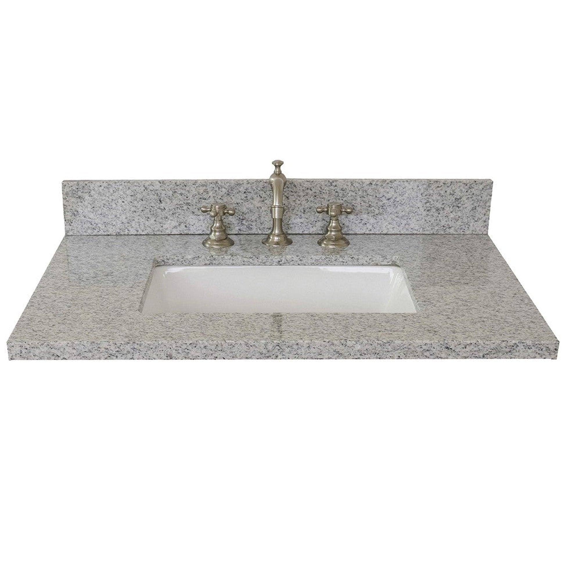 Bellaterra Home 31" x 22" Gray Granite Three Hole Vanity Top With Undermount Rectangular Sink and Overflow