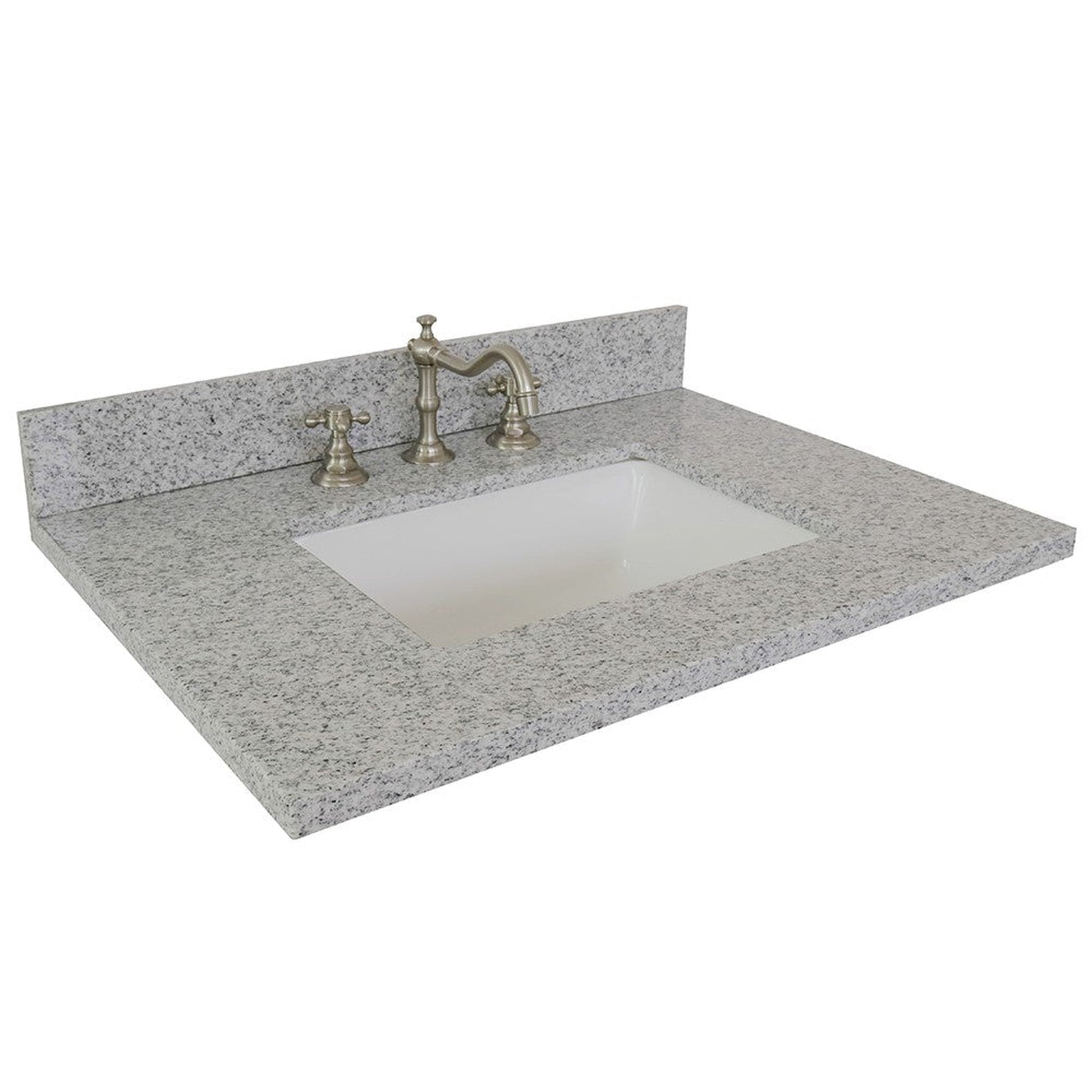 Bellaterra Home 31" x 22" Gray Granite Three Hole Vanity Top With Undermount Rectangular Sink and Overflow
