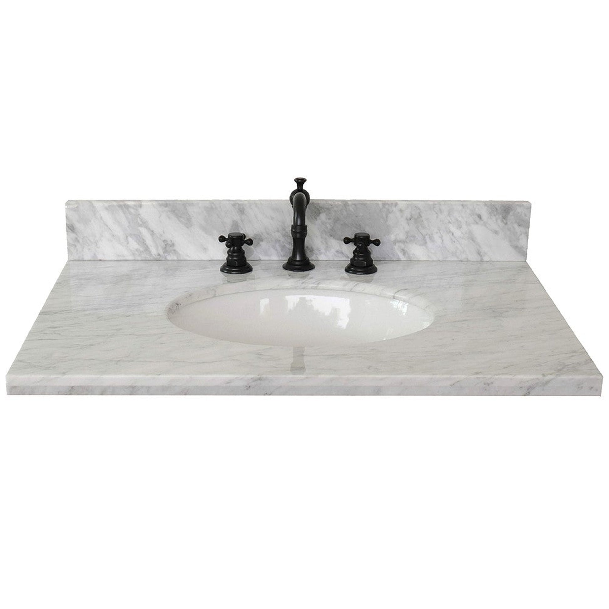 Bellaterra Home 31" x 22" White Carrara Marble Three Hole Vanity Top With Undermount Oval Sink and Overflow