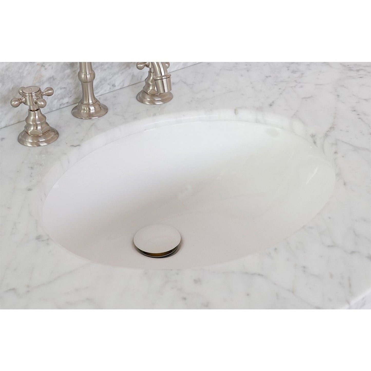 Bellaterra Home 31" x 22" White Carrara Marble Three Hole Vanity Top With Undermount Oval Sink and Overflow