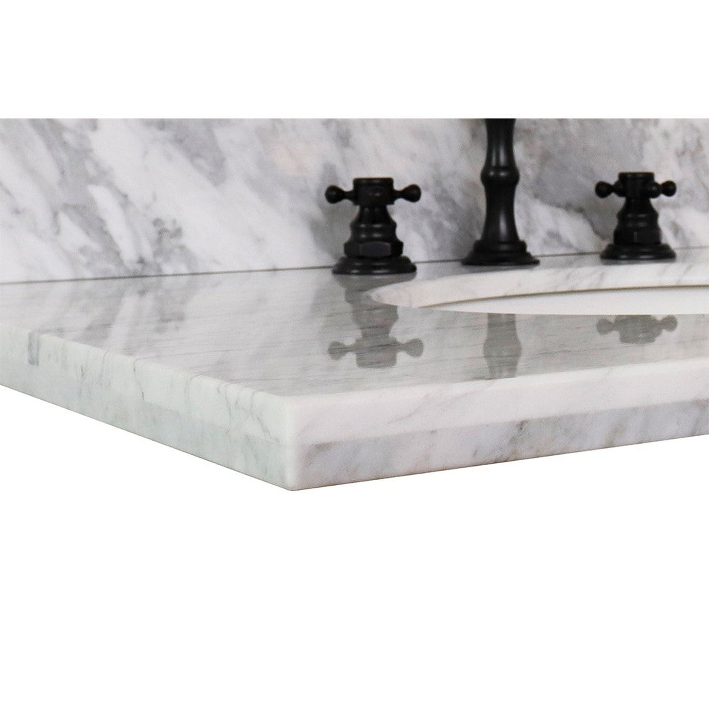 Bellaterra Home 31" x 22" White Carrara Marble Three Hole Vanity Top With Undermount Oval Sink and Overflow