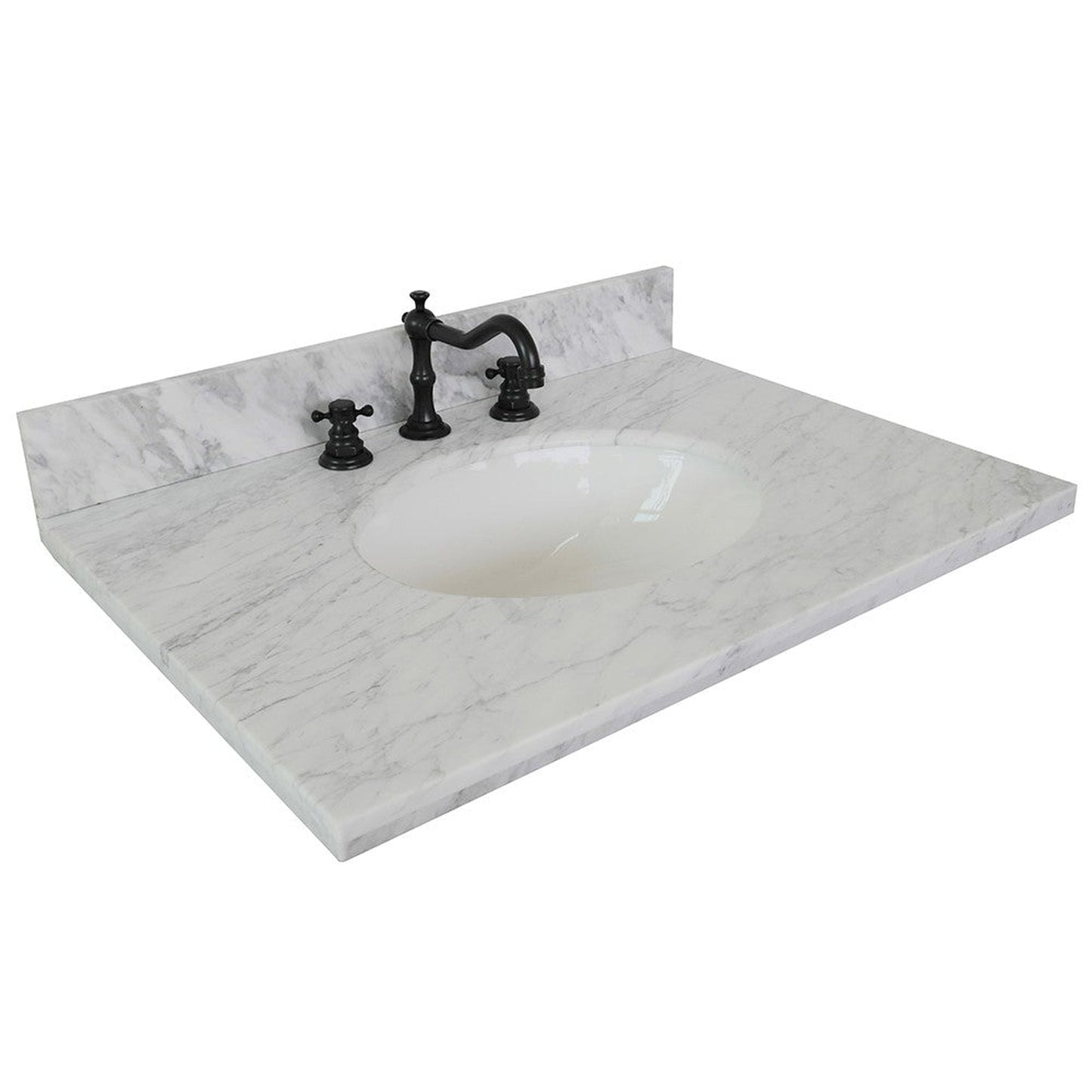 Bellaterra Home 31" x 22" White Carrara Marble Three Hole Vanity Top With Undermount Oval Sink and Overflow