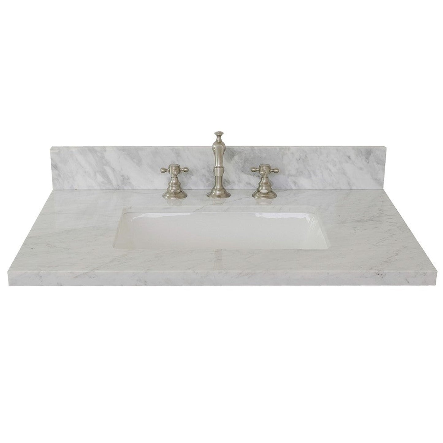 Bellaterra Home 31" x 22" White Carrara Marble Three Hole Vanity Top With Undermount Rectangular Sink and Overflow