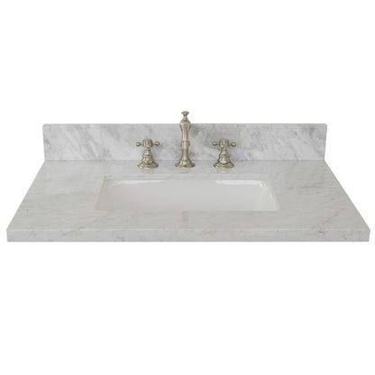 Bellaterra Home 31" x 22" White Carrara Marble Three Hole Vanity Top With Undermount Rectangular Sink and Overflow