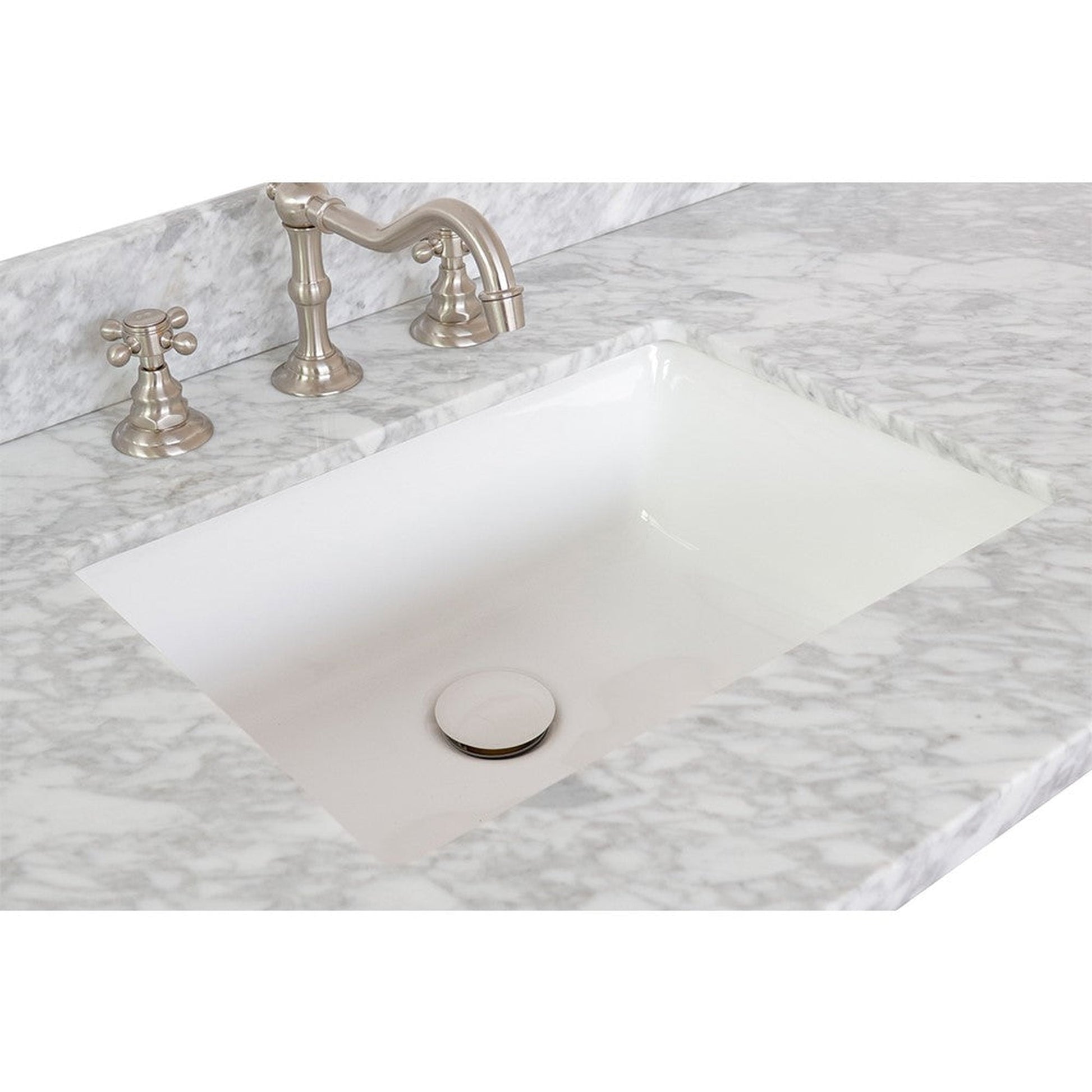 Bellaterra Home 31" x 22" White Carrara Marble Three Hole Vanity Top With Undermount Rectangular Sink and Overflow