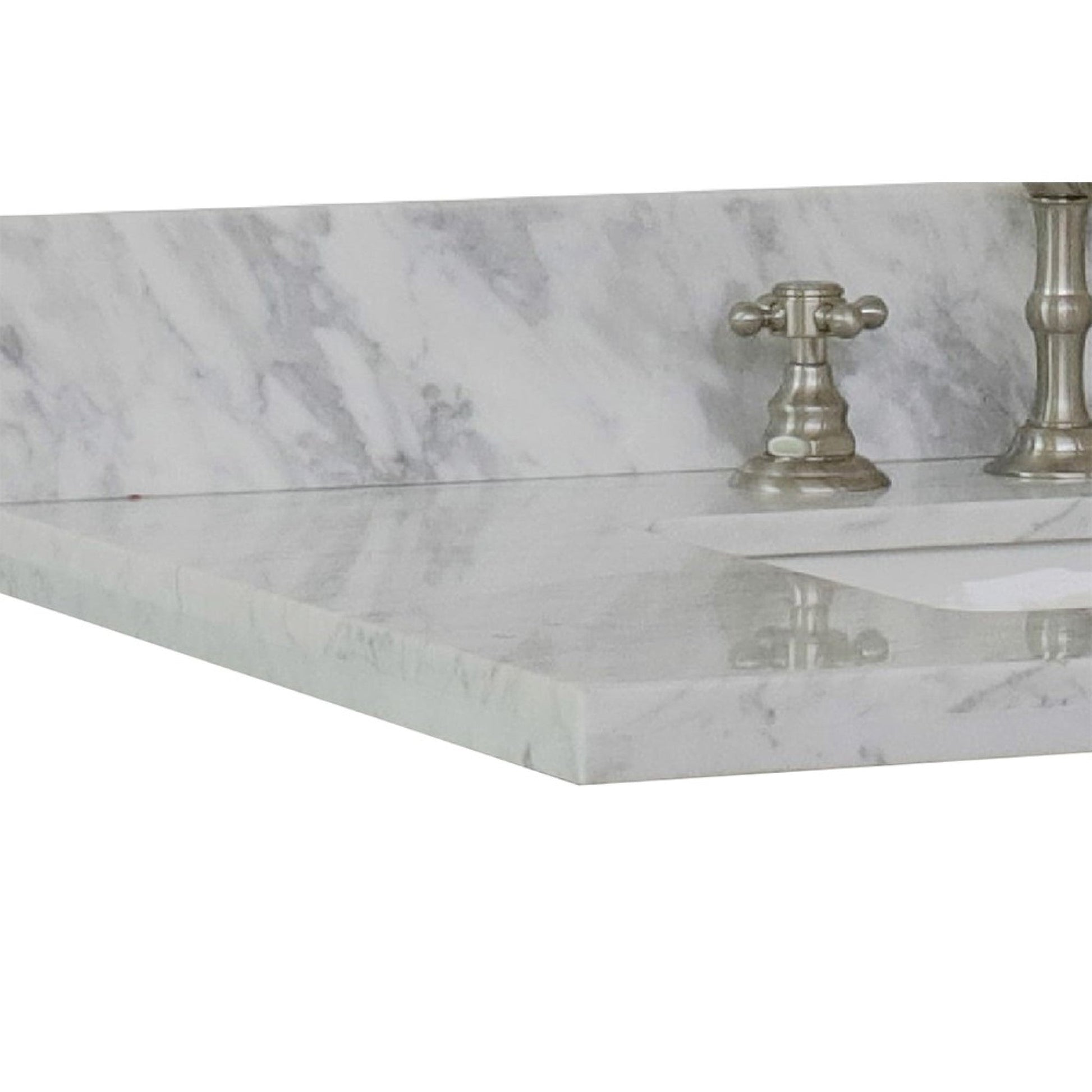 Bellaterra Home 31" x 22" White Carrara Marble Three Hole Vanity Top With Undermount Rectangular Sink and Overflow