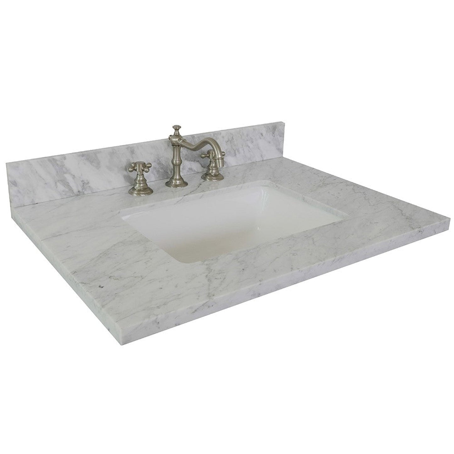 Bellaterra Home 31" x 22" White Carrara Marble Three Hole Vanity Top With Undermount Rectangular Sink and Overflow