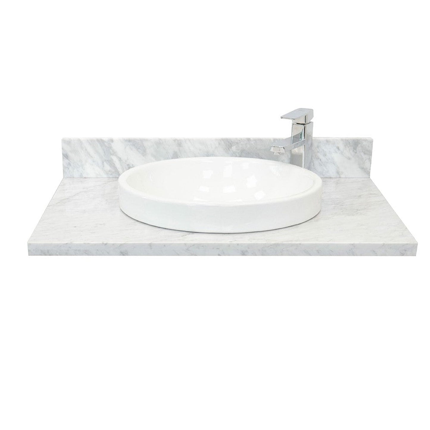 Bellaterra Home 31" x 22" White Carrara Marble Vanity Top With Semi-recessed Round Sink and Overflow