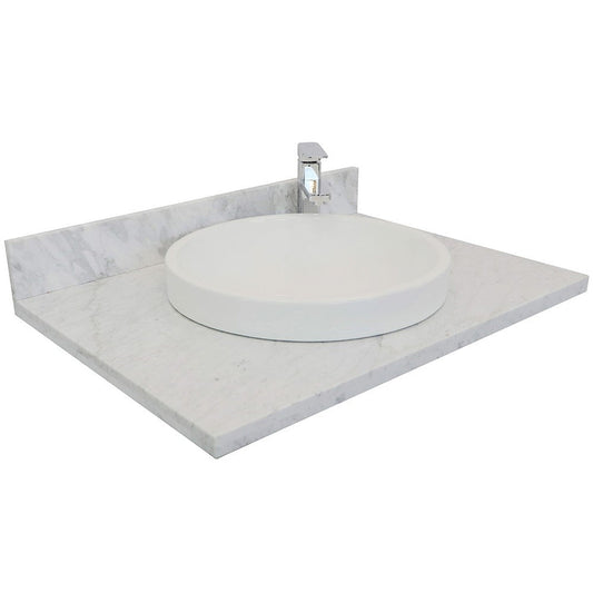 Bellaterra Home 31" x 22" White Carrara Marble Vanity Top With Semi-recessed Round Sink and Overflow