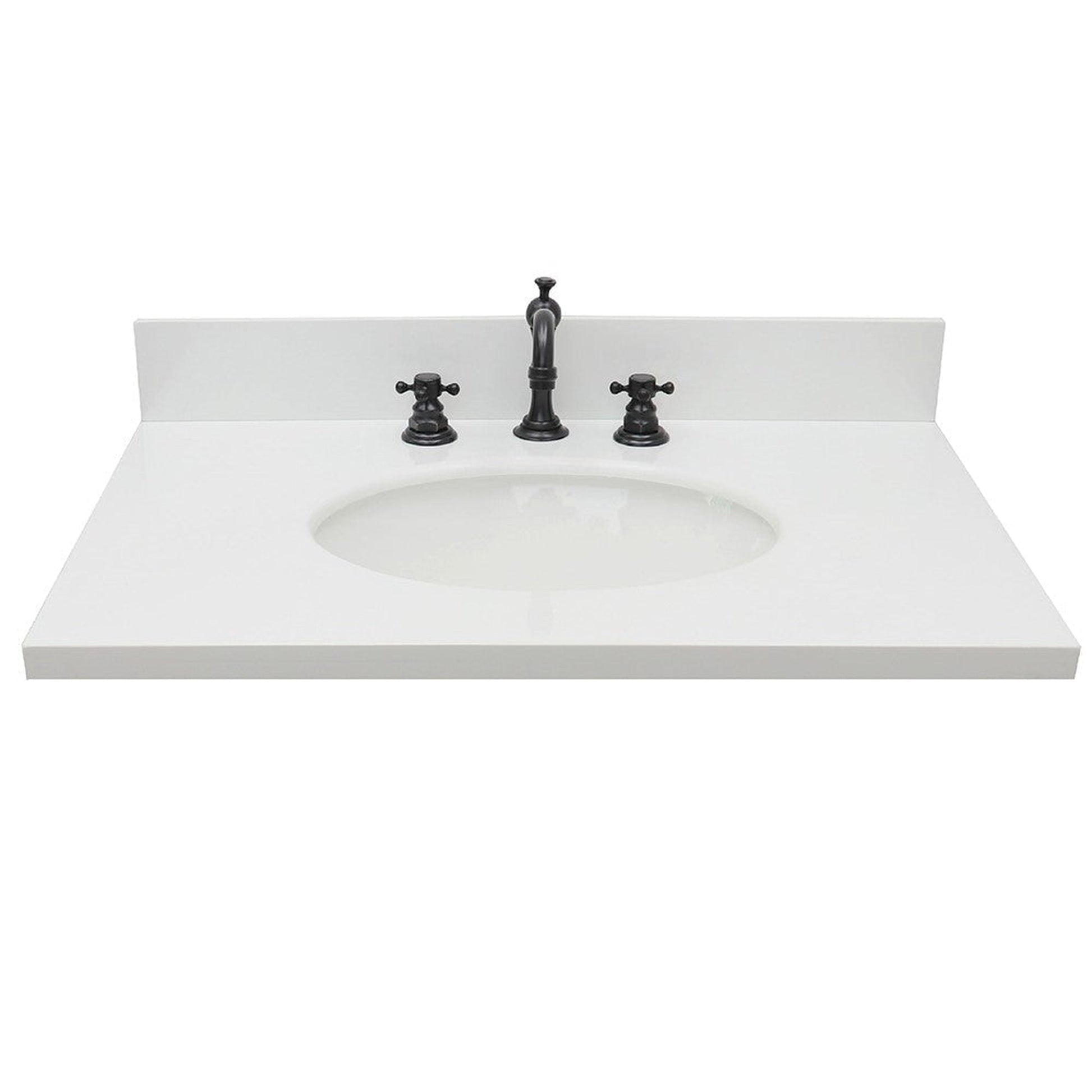 Bellaterra Home 31" x 22" White Quartz Three Hole Vanity Top With Undermount Oval Sink and Overflow