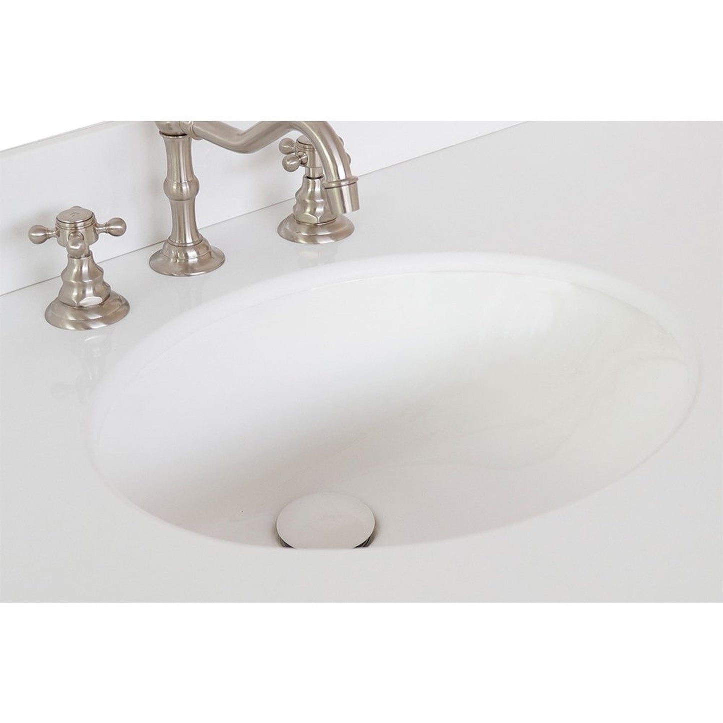 Bellaterra Home 31" x 22" White Quartz Three Hole Vanity Top With Undermount Oval Sink and Overflow
