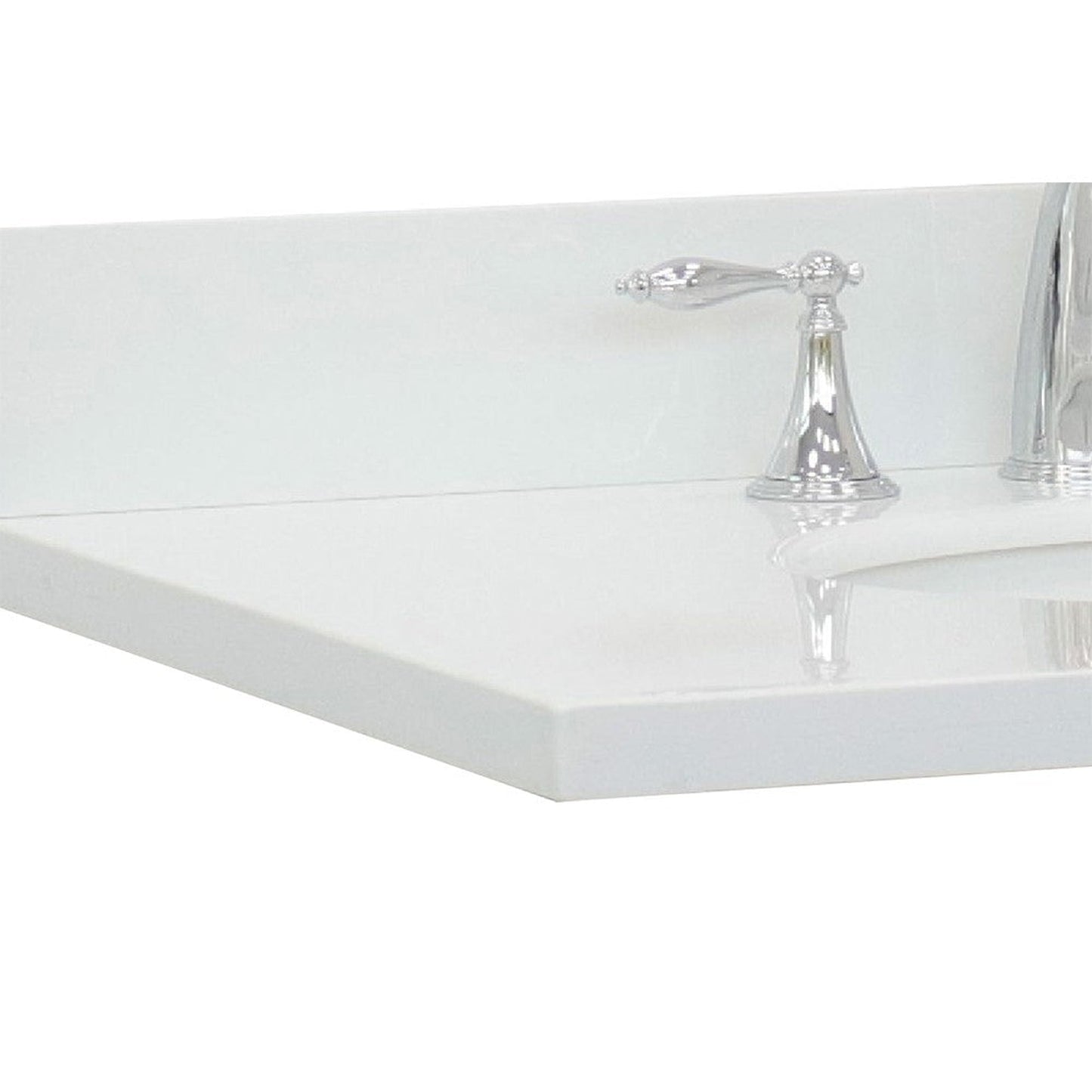 Bellaterra Home 31" x 22" White Quartz Three Hole Vanity Top With Undermount Oval Sink and Overflow