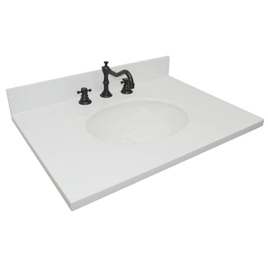 Bellaterra Home 31" x 22" White Quartz Three Hole Vanity Top With Undermount Oval Sink and Overflow