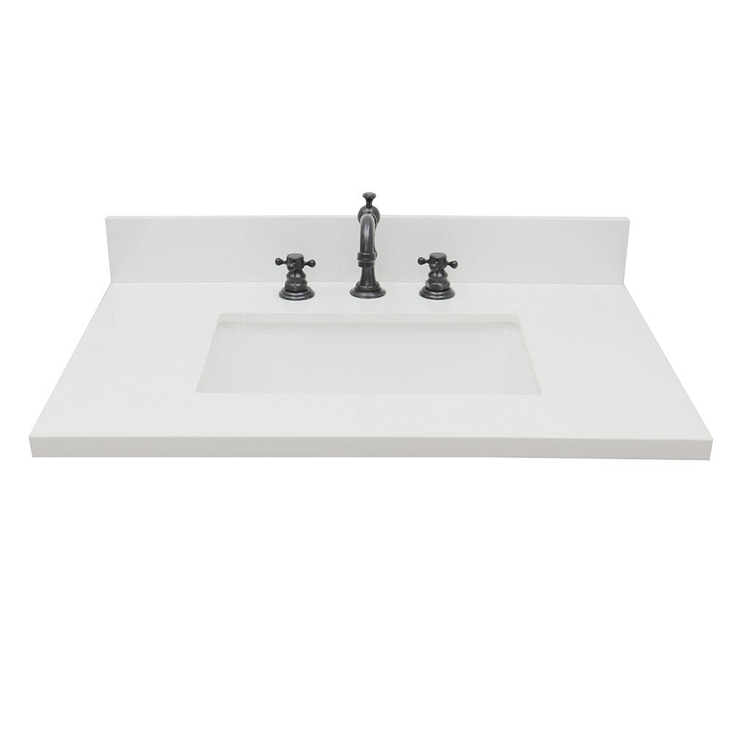 Bellaterra Home 31" x 22" White Quartz Three Hole Vanity Top With Undermount Rectangular Sink and Overflow