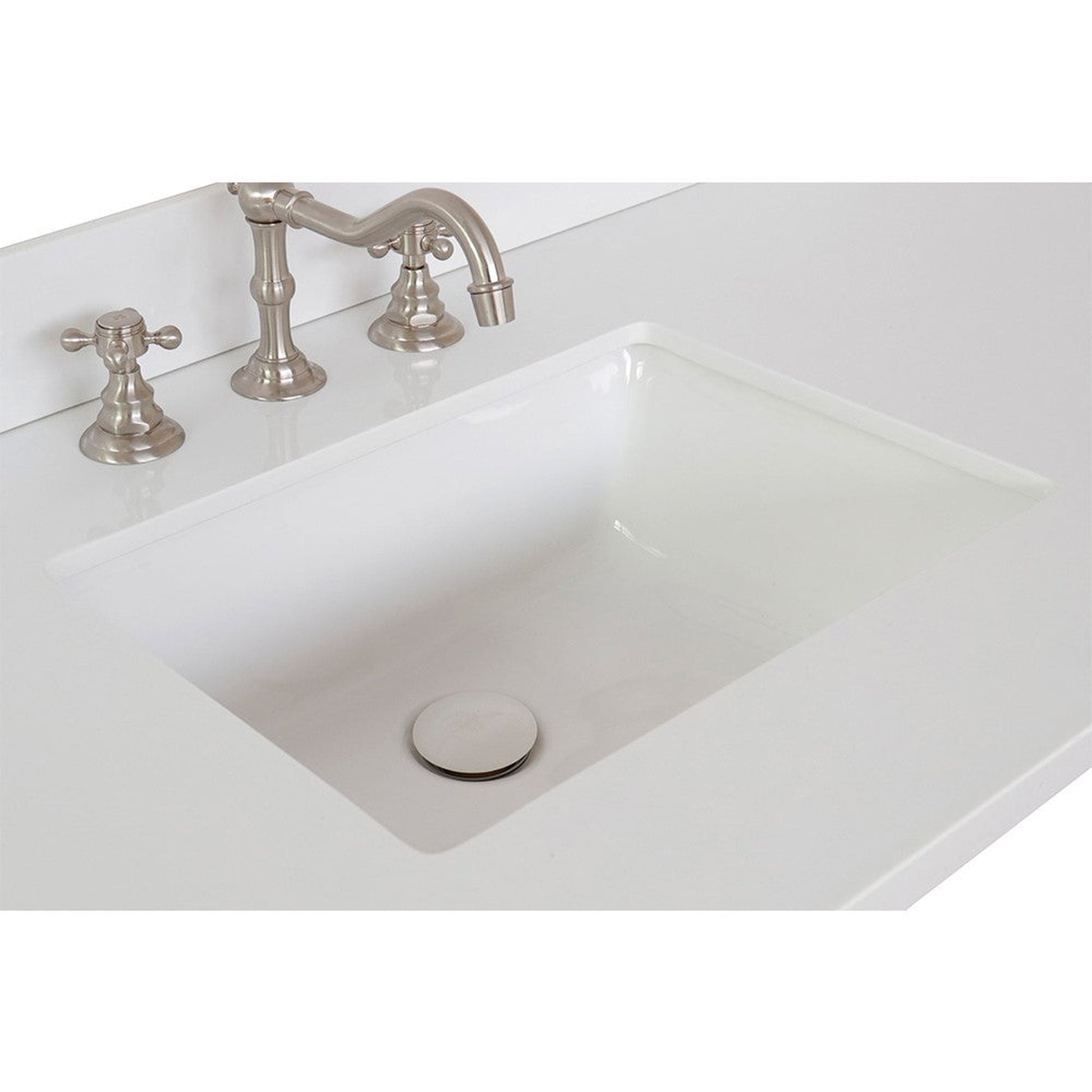 Bellaterra Home 31" x 22" White Quartz Three Hole Vanity Top With Undermount Rectangular Sink and Overflow