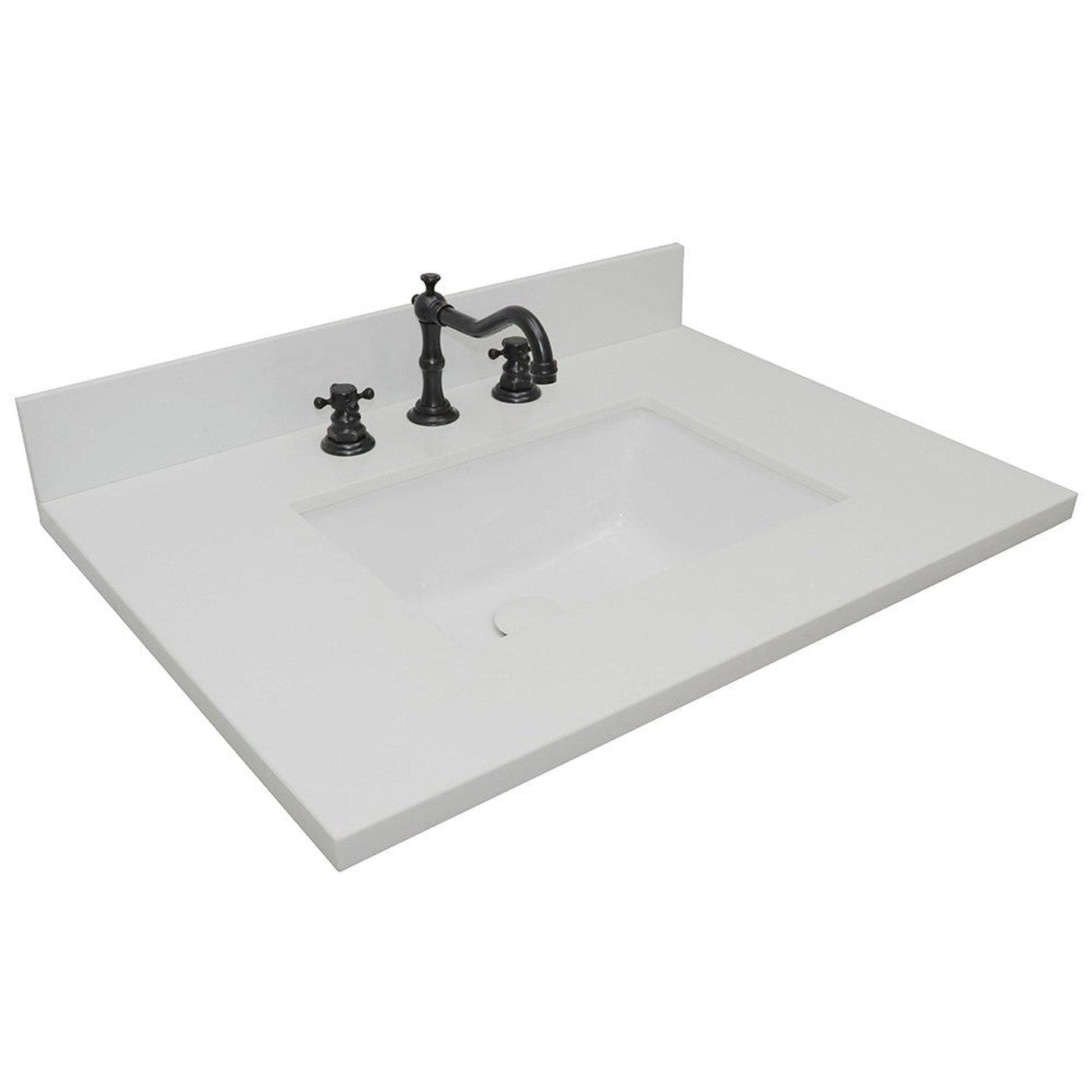 Bellaterra Home 31" x 22" White Quartz Three Hole Vanity Top With Undermount Rectangular Sink and Overflow