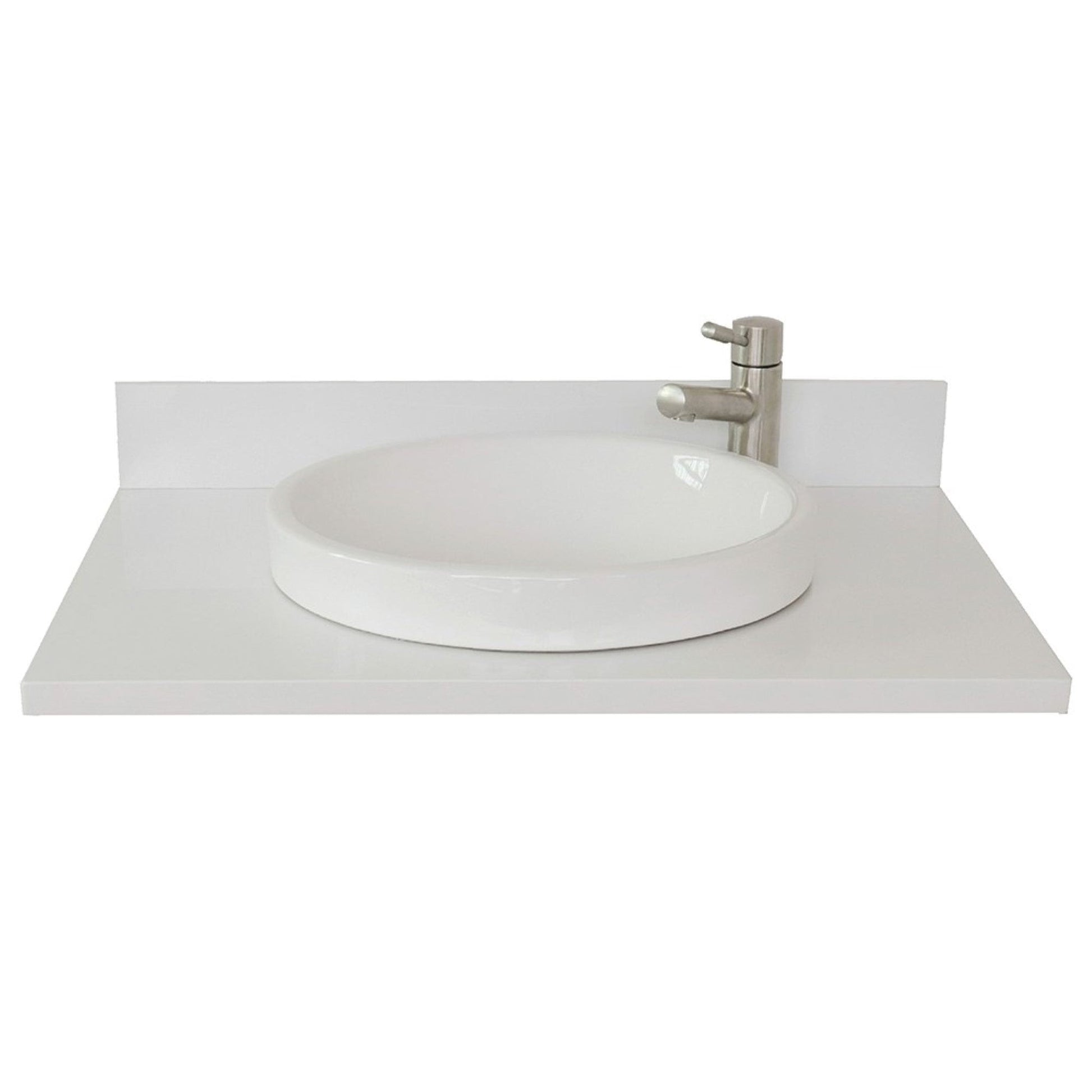 Bellaterra Home 31" x 22" White Quartz Vanity Top With Semi-recessed Round Sink and Overflow