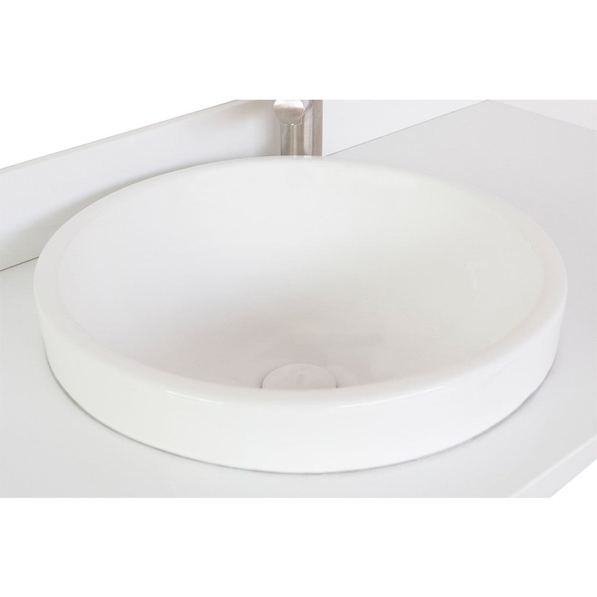 Bellaterra Home 31" x 22" White Quartz Vanity Top With Semi-recessed Round Sink and Overflow