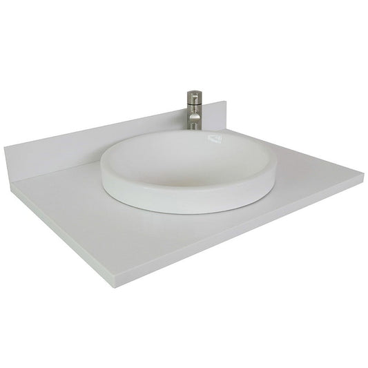 Bellaterra Home 31" x 22" White Quartz Vanity Top With Semi-recessed Round Sink and Overflow