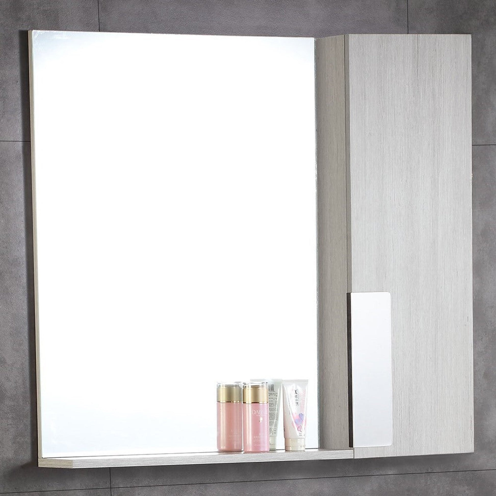 Bellaterra Home 32" x 30" Gray Pine Rectangle Wall-Mounted Frameless Mirror Cabinet