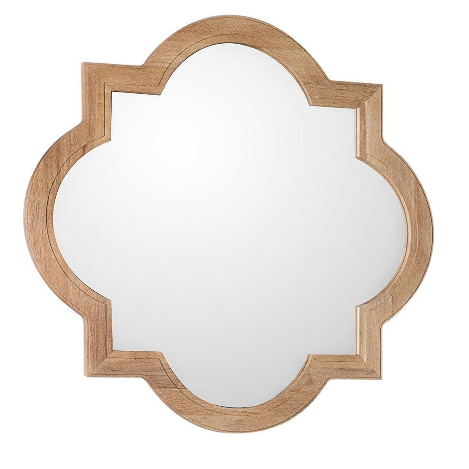 Bellaterra Home 32" x 32" Natural Quatrefoil Wall-Mounted Wood Framed Mirror