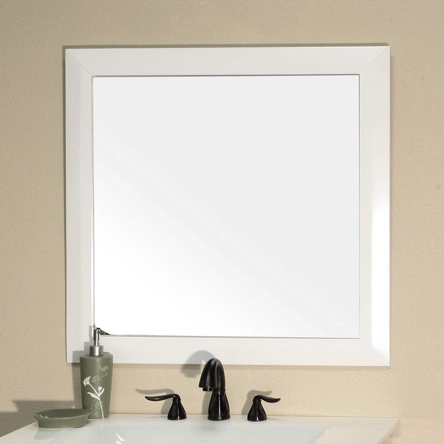Bellaterra Home 32" x 32" White Square Wall-Mounted Solid Wood Framed Mirror