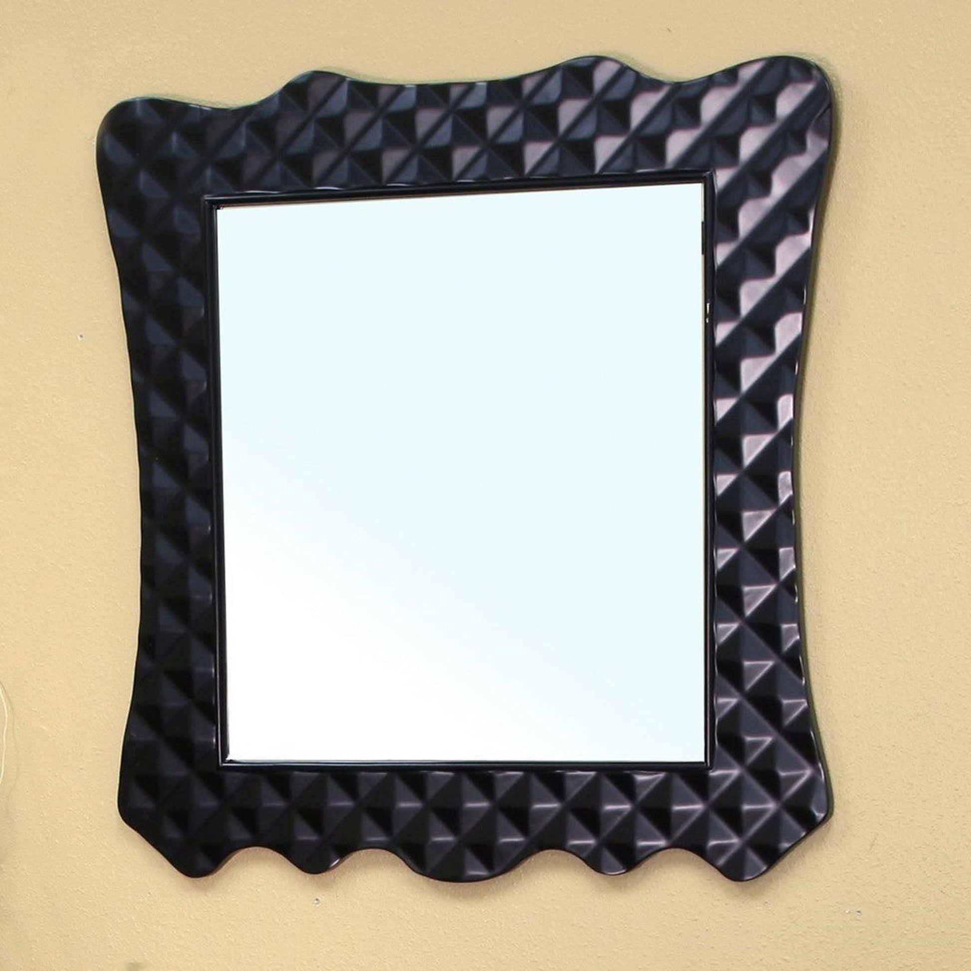 Bellaterra Home 32" x 34" Black Rectangle Wall-Mounted Solid Wood Framed Mirror