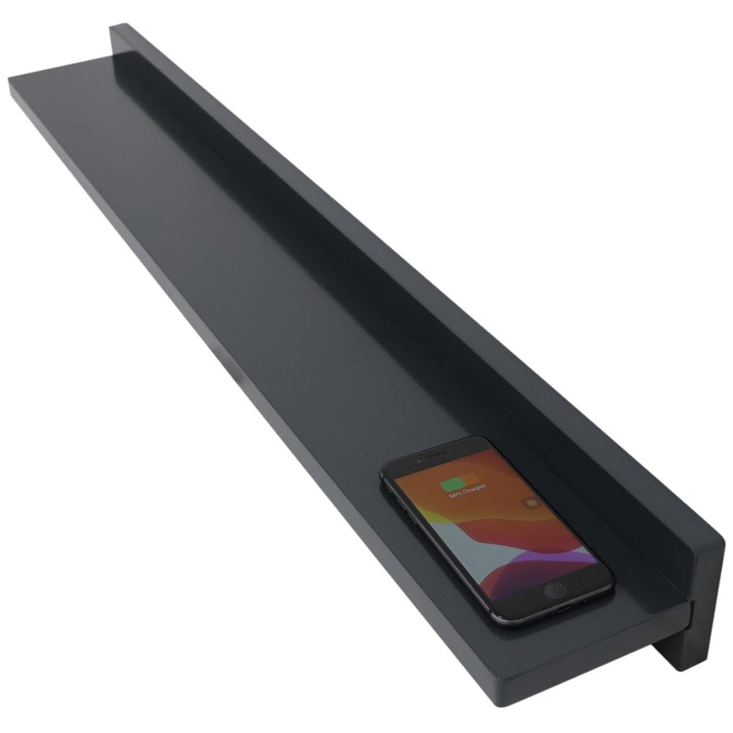 Bellaterra Home 35" Dark Gray Rectangle Wall-Mounted Solid Rubber Wood Wall Shelf With 15W/3A Wireless Charging