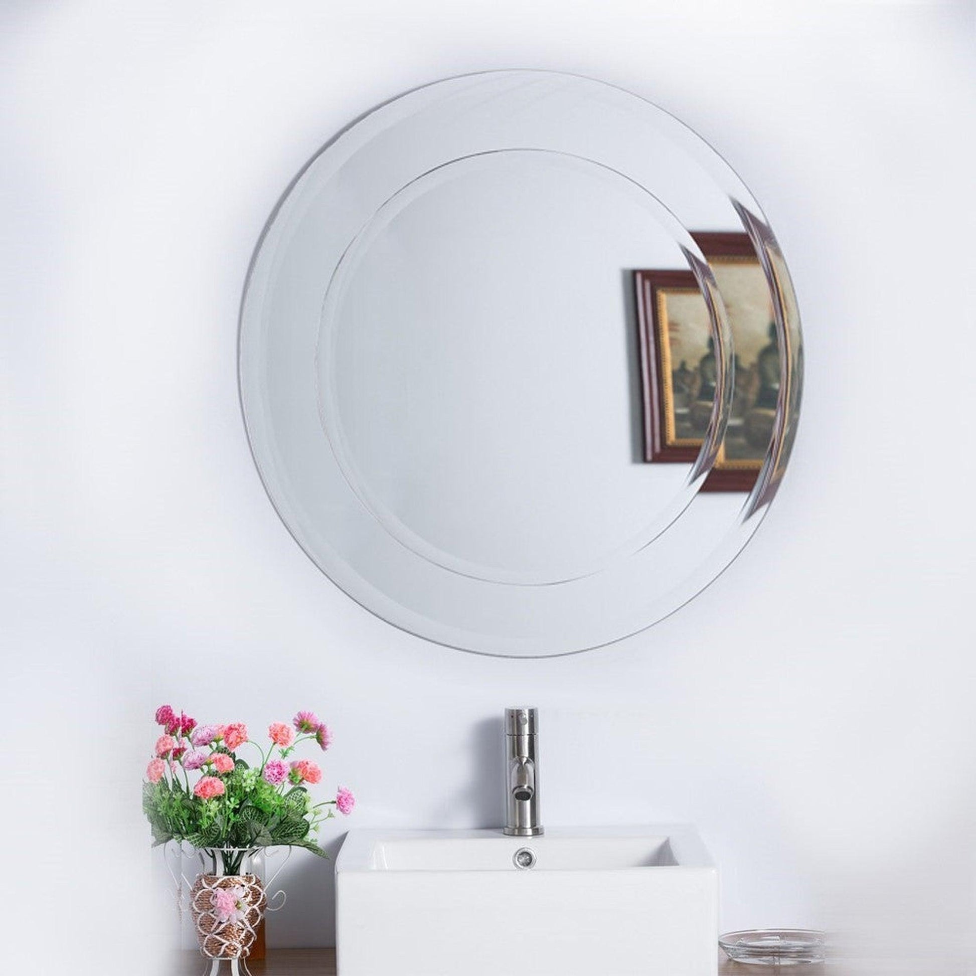 Bellaterra Home 35" Round Wall-Mounted Frameless Mirror