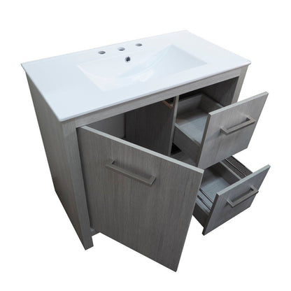 Bellaterra Home 36" 1-Door 2-Drawer Gray Freestanding Vanity Set With Ceramic Integrated Sink and Ceramic Top