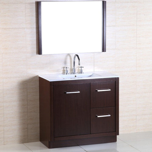 Bellaterra Home 36" 1-Door 2-Drawer Wenge Freestanding Vanity Set With Ceramic Integrated Sink and Ceramic Top