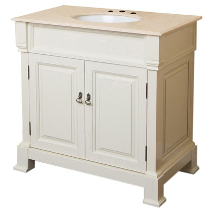 Bellaterra Home 36" 2-Door Cream White Freestanding Vanity Set With White Ceramic Undermount Sink and Cream Marble Top