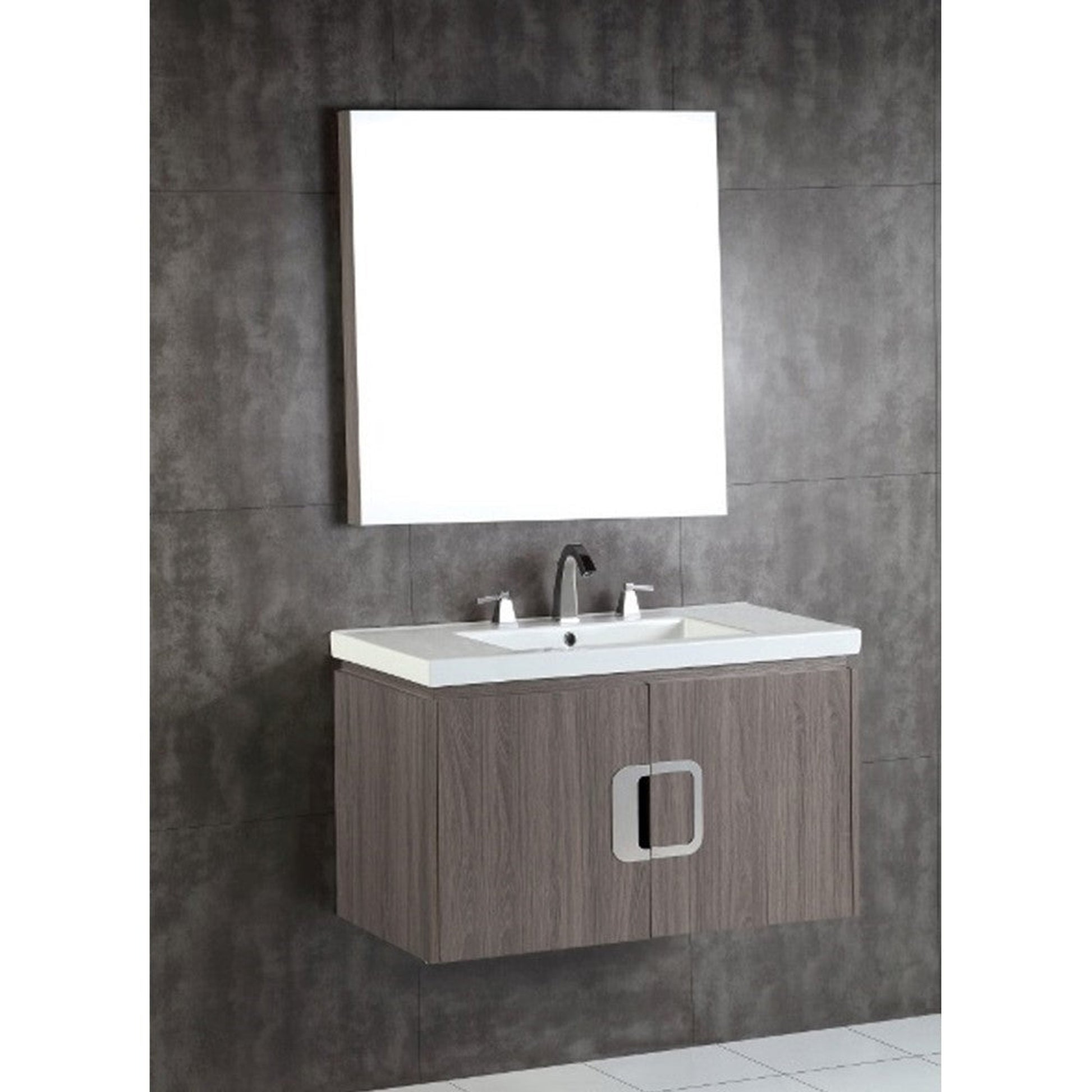 Bellaterra Home 36" 2-Door Gray Brownish Oak Wall Mount Vanity Set With Ceramic Integrated Sink and Top