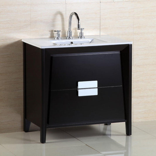 Bellaterra Home 36" 2-Drawer Dark Espresso Freestanding Vanity Set With Ceramic Integrated Sink and Ceramic Top