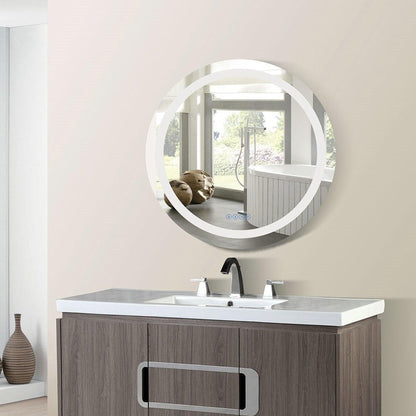 Bellaterra Home 36" Round Wall-Mounted LED Bordered Illuminated Mirror With Bluetooth Speaker