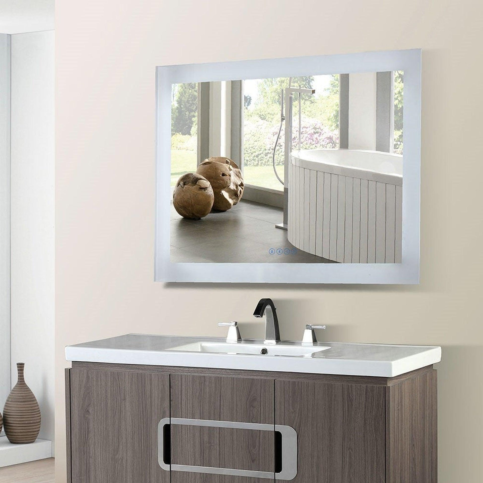 Bellaterra Home 36" x 27" Rectangle Wall-Mounted LED Bordered Illuminated Frameless Mirror With Built-in Bluetooth Speaker