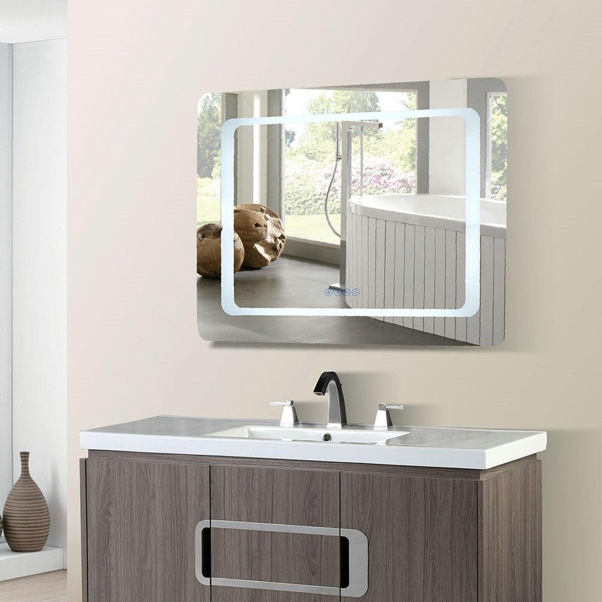 Bellaterra Home 36" x 27" Rectangle Wall-Mounted LED Bordered Illuminated Mirror With Bluetooth Speaker and Rounded Edges