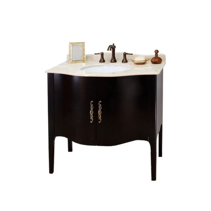 Bellaterra Home 37" 2-Door Espresso Freestanding Vanity Set With White Ceramic Undermount Sink and Cream Marble Top