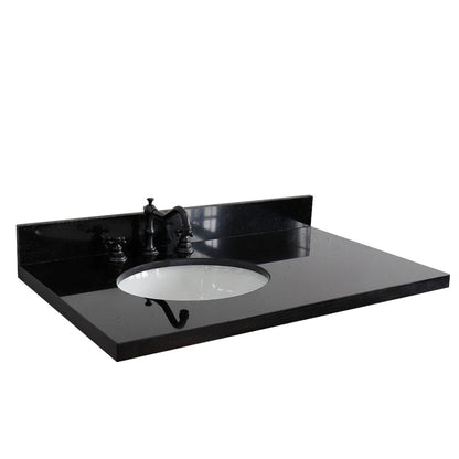 Bellaterra Home 37" x 22" Black Galaxy Granite Three Hole Vanity Top With Left Offset Undermount Oval Sink and Overflow
