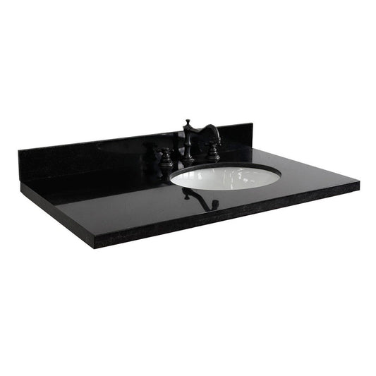 Bellaterra Home 37" x 22" Black Galaxy Granite Three Hole Vanity Top With Right Offset Undermount Oval Sink and Overflow