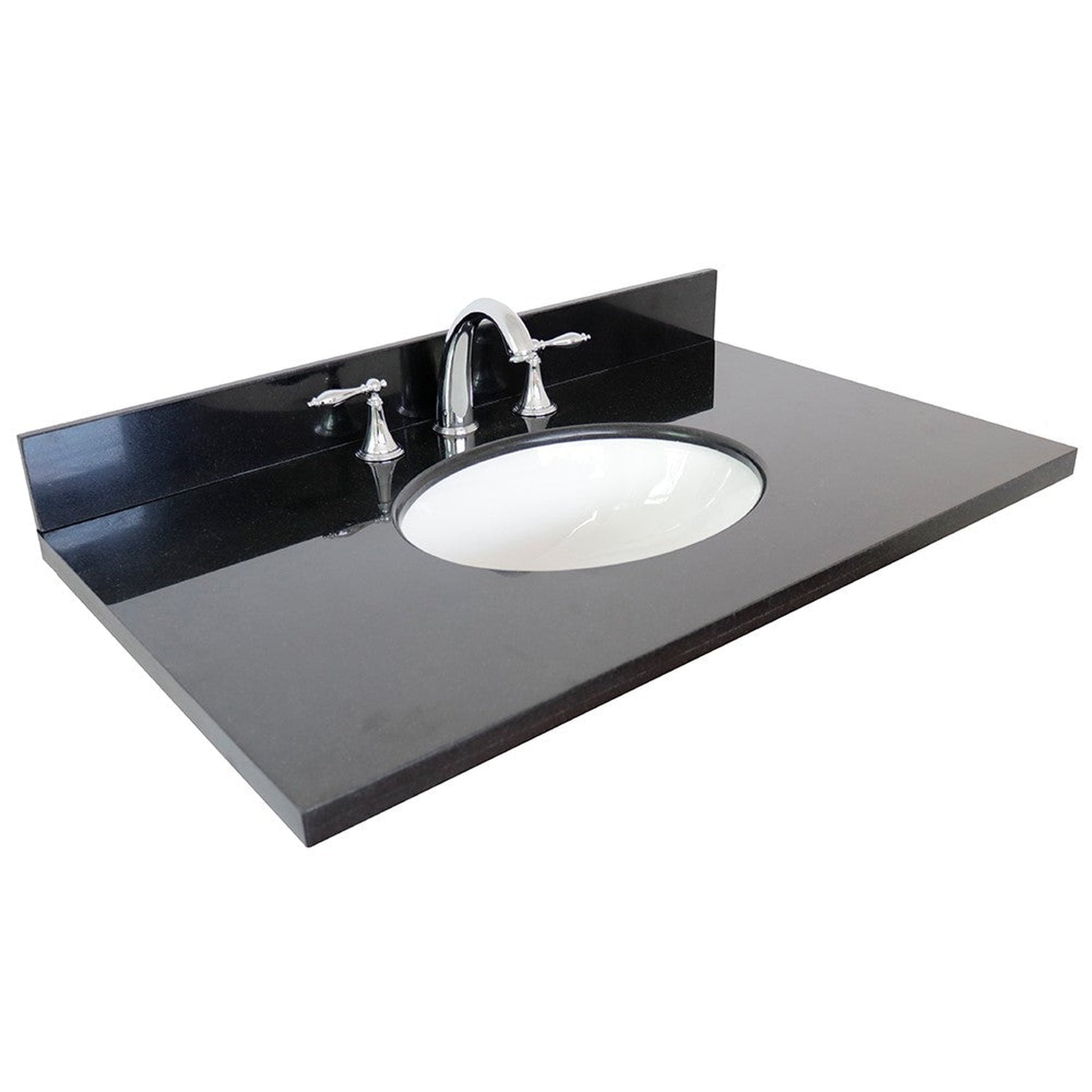 Bellaterra Home 37" x 22" Black Galaxy Three Hole Vanity Top With Undermount Oval Sink and Overflow