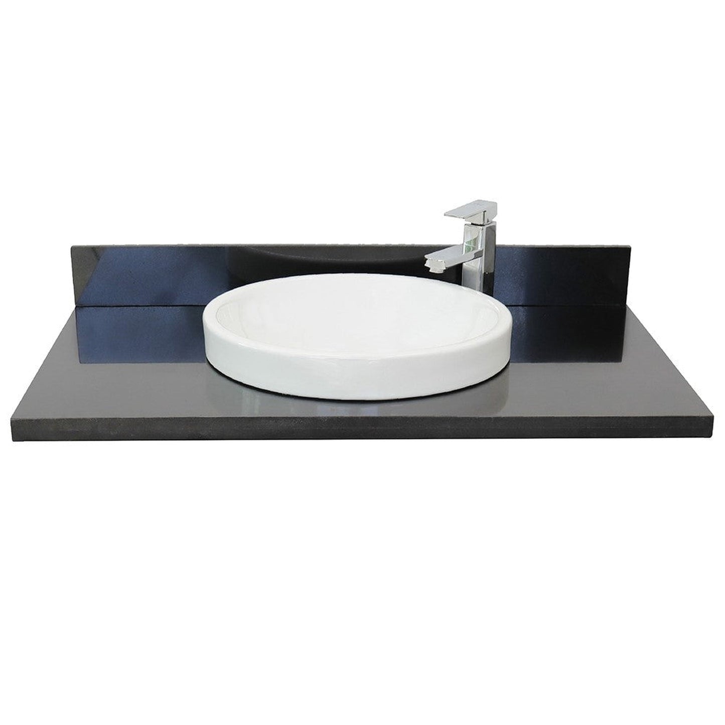 Bellaterra Home 37" x 22" Black Galaxy Vanity Top With Semi-recessed Round Sink and Overflow