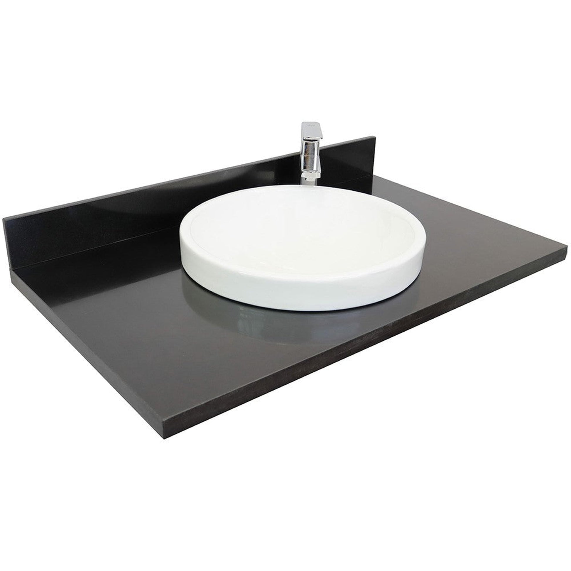Bellaterra Home 37" x 22" Black Galaxy Vanity Top With Semi-recessed Round Sink and Overflow