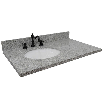 Bellaterra Home 37" x 22" Gray Granite Three Hole Vanity Top With Left Offset Undermount Oval Sink and Overflow