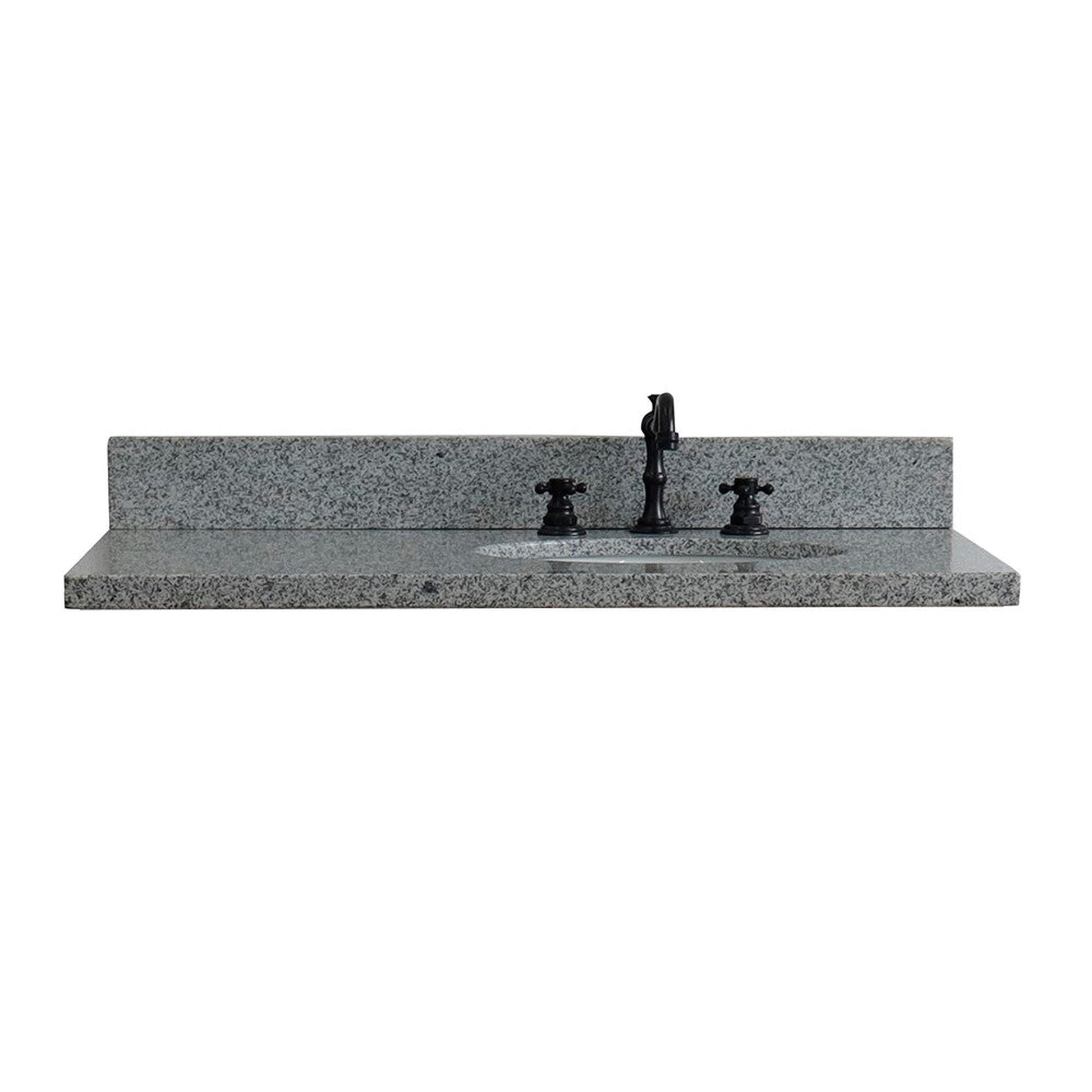 Bellaterra Home 37" x 22" Gray Granite Three Hole Vanity Top With Right Offset Undermount Oval Sink and Overflow